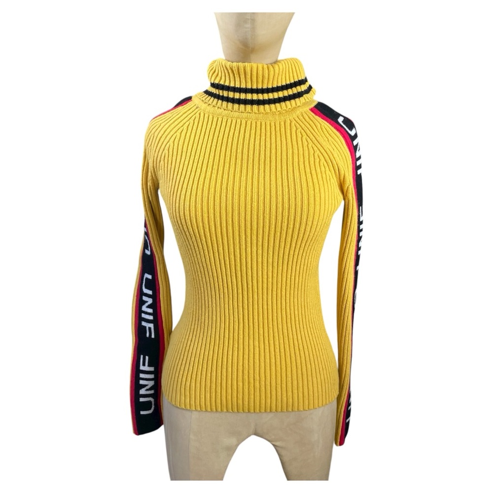 UNIF Sweater Ski Turtleneck 00s Yellow Med Mod Urban Sports Grunge Aspen Alt